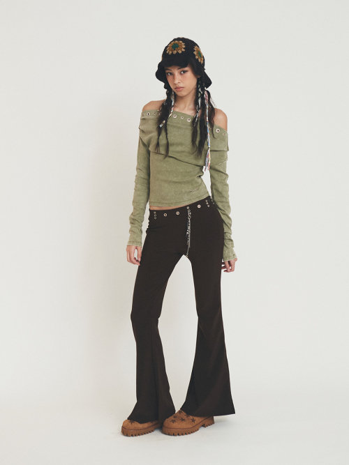 EYELET BOOTS CUT PANTS BROWN