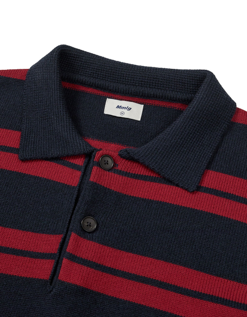 [Mmlg] STRIPE COLLAR KNIT (NAVY)
