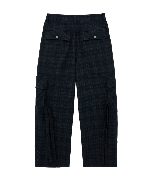 CHECK WOOL CARGO PANTS (NAVY)