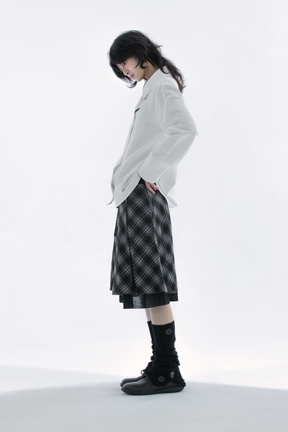 CHECK PLEATS MIDI SKIRT