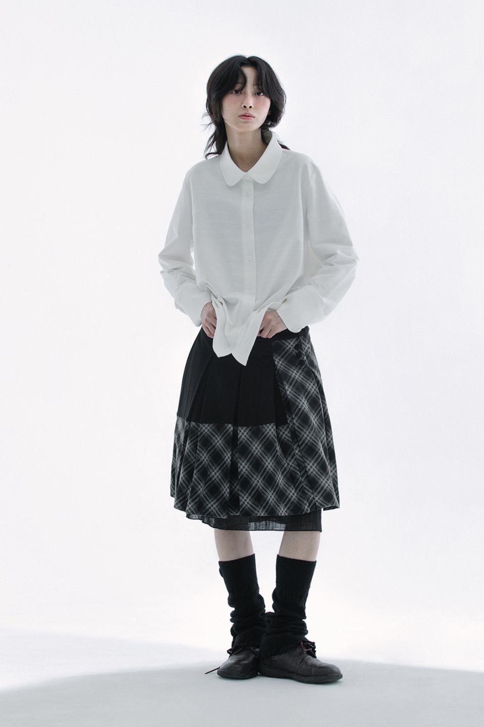 CHECK PLEATS MIDI SKIRT