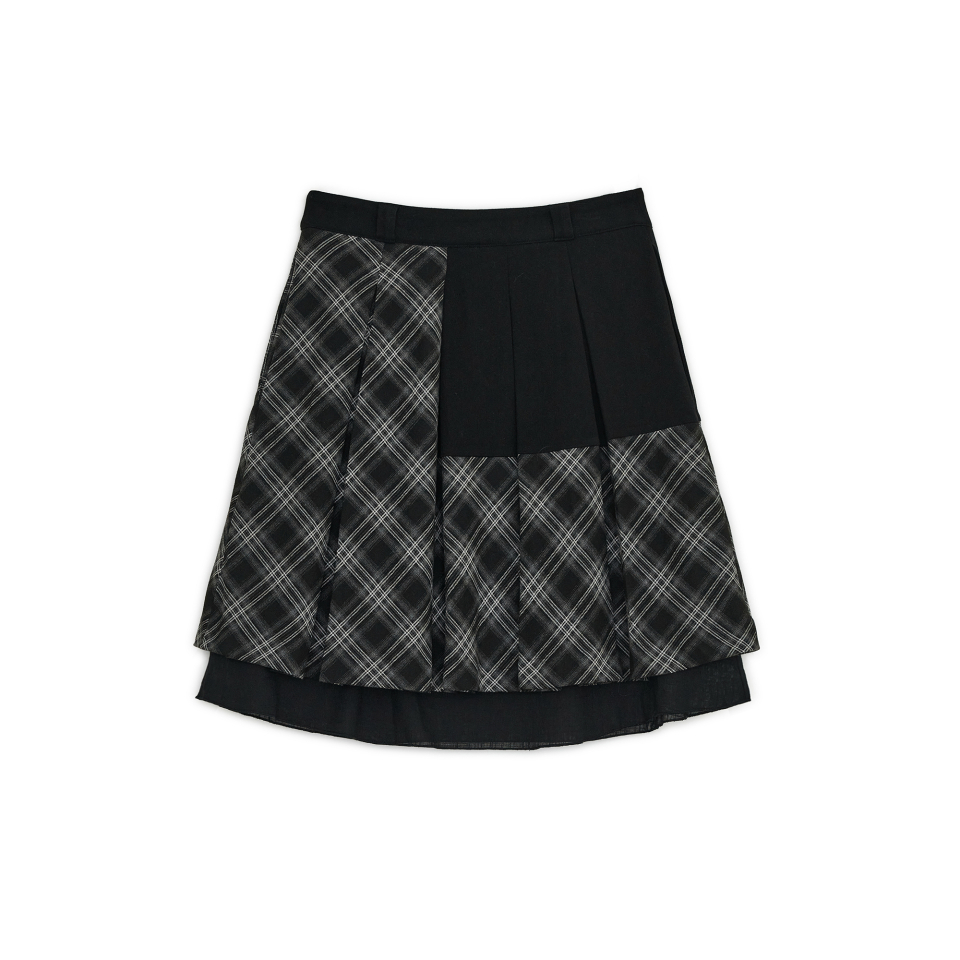CHECK PLEATS MIDI SKIRT