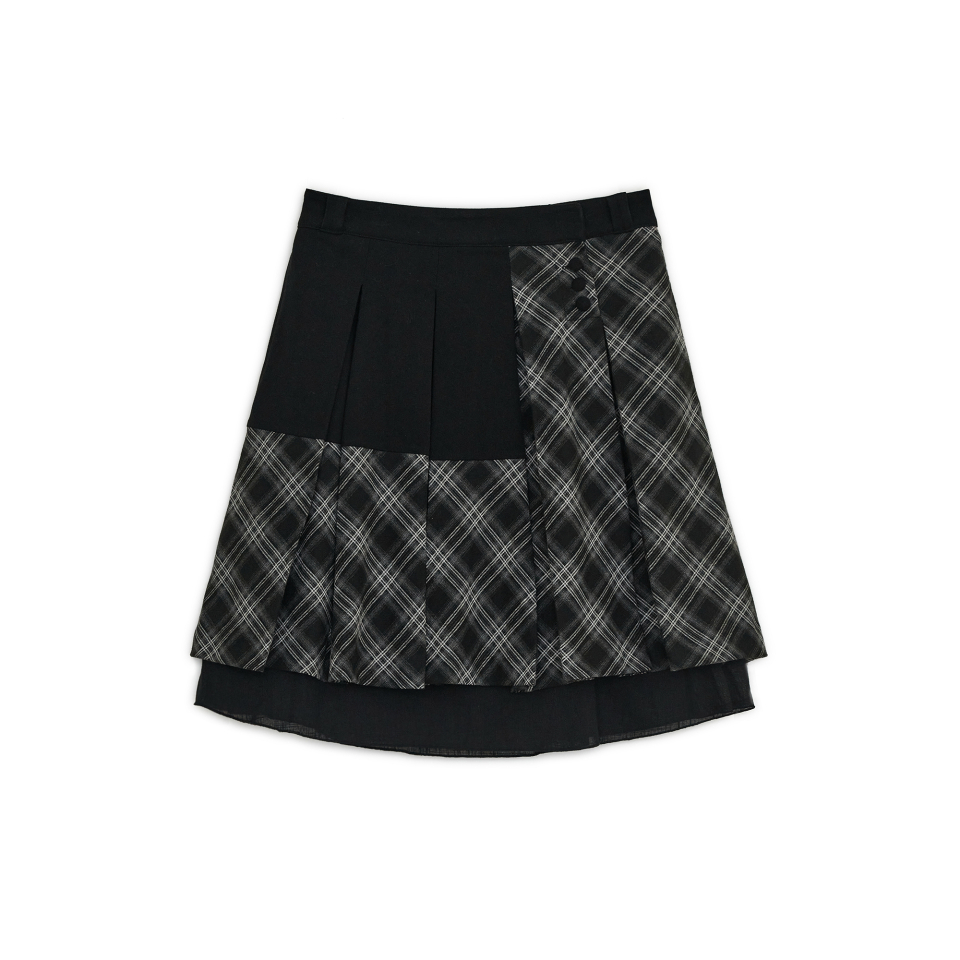 CHECK PLEATS MIDI SKIRT