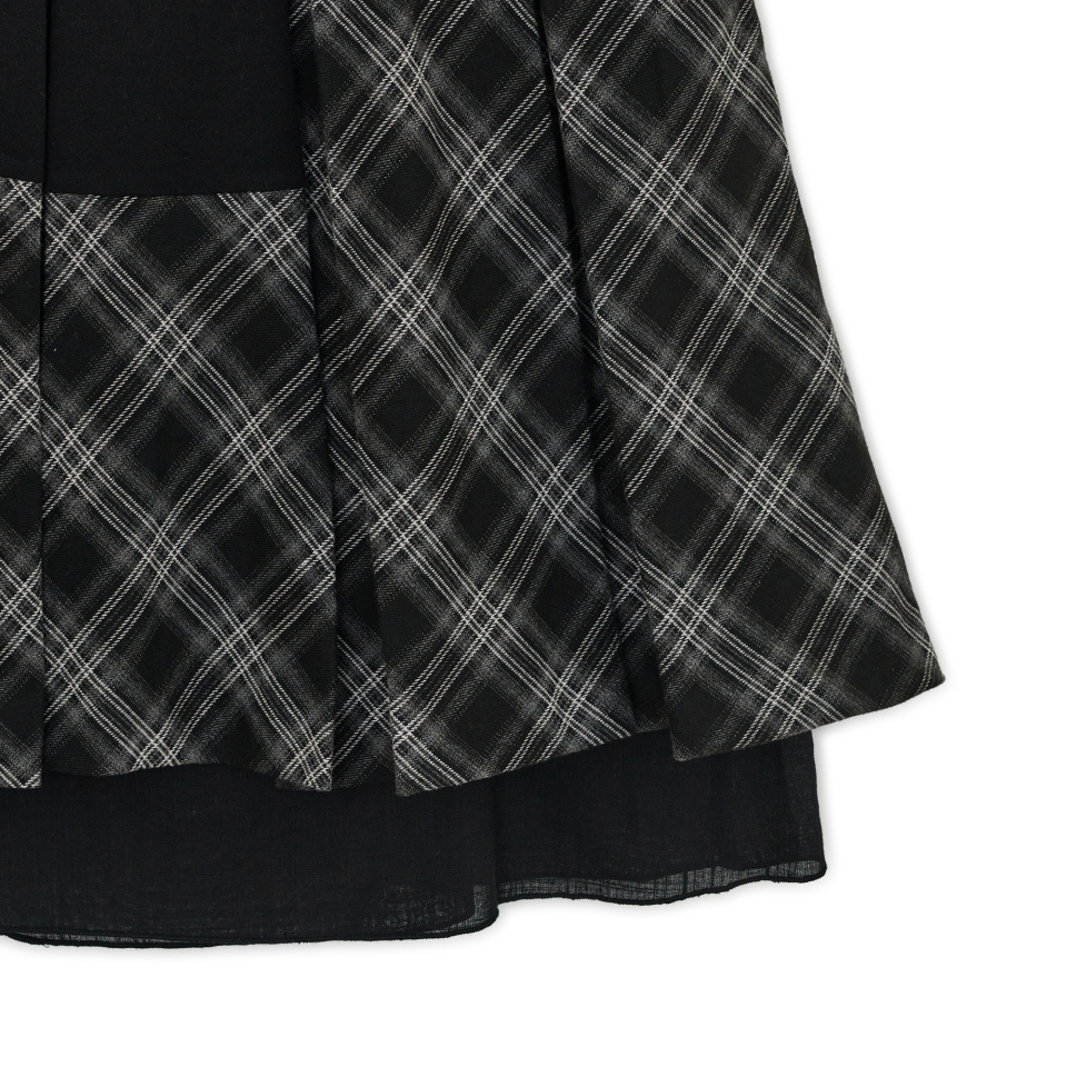 CHECK PLEATS MIDI SKIRT