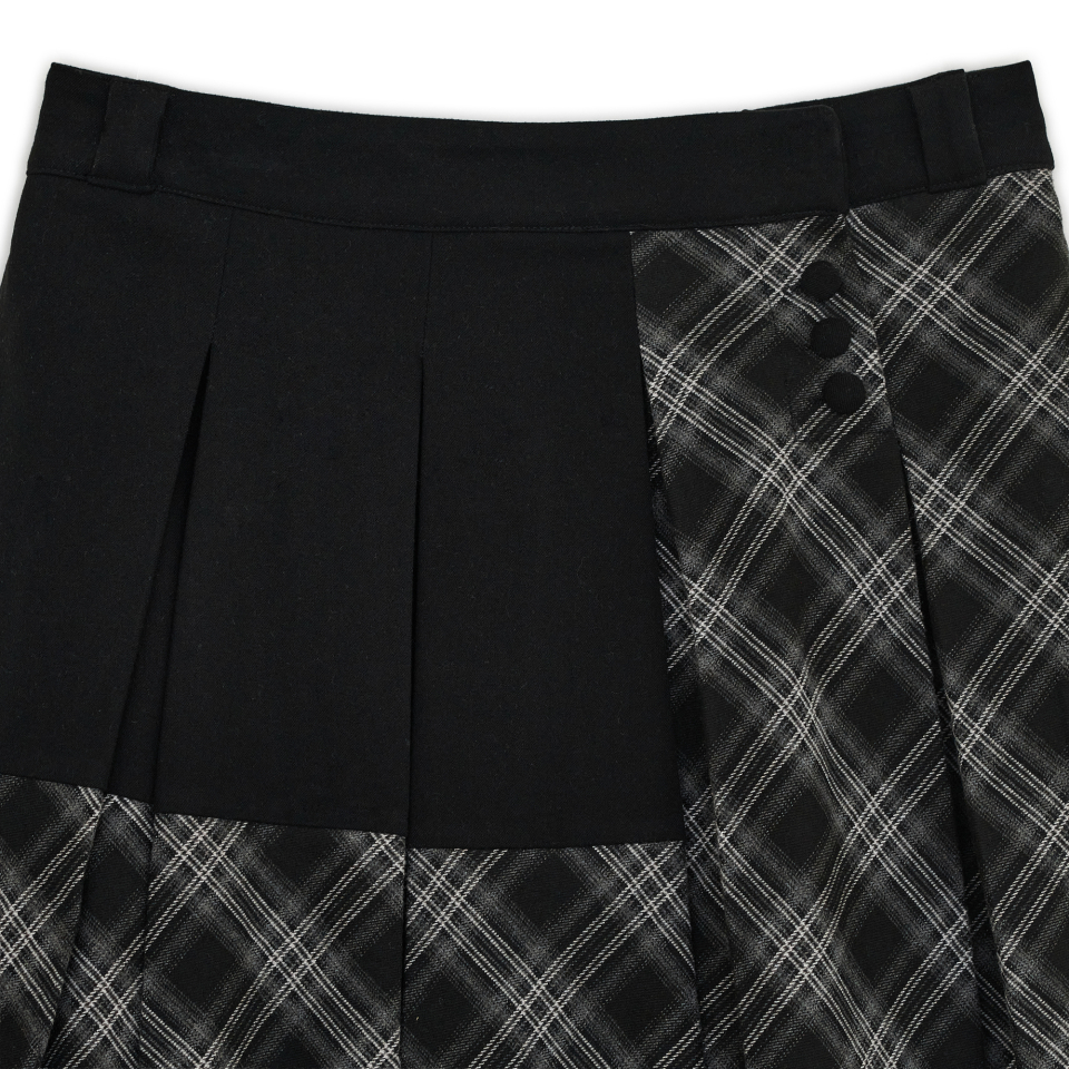CHECK PLEATS MIDI SKIRT