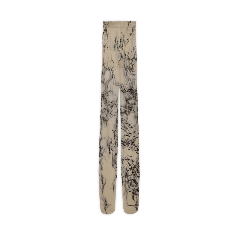 MUSIC NOTE PRINT STOCKINGS - 2 COLORS BEIGE