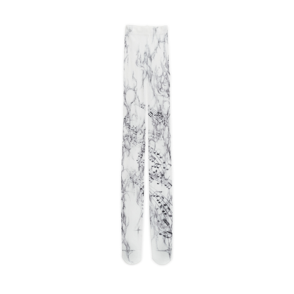 MUSIC NOTE PRINT STOCKINGS - 2 COLORS WHITE