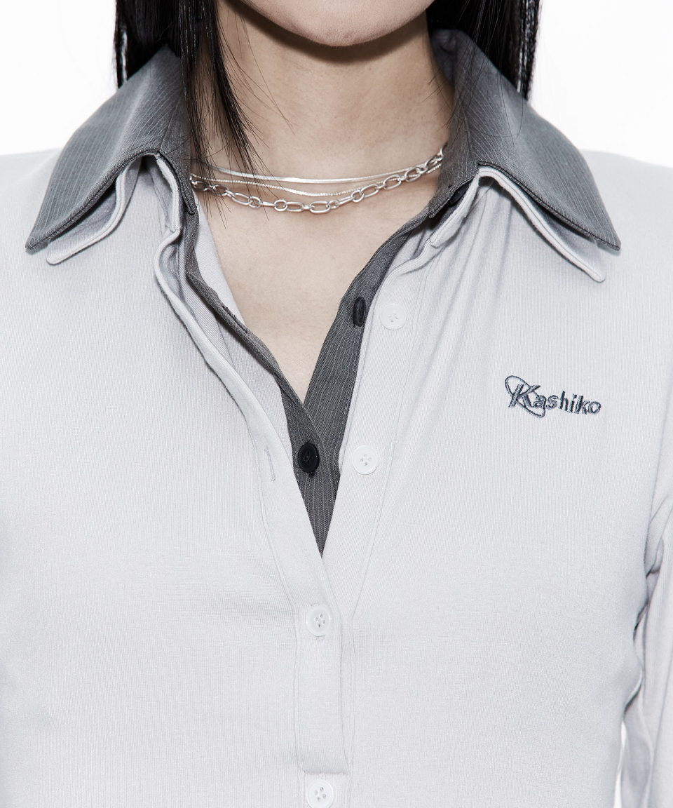카시코(KASHIKO) Double Collar Slim Shirts Light Gray - 사이즈