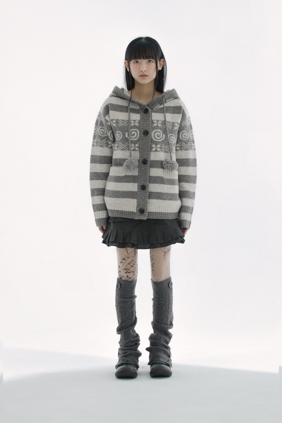 BUTTON CABLE KNIT - 4 COLORS BROWN