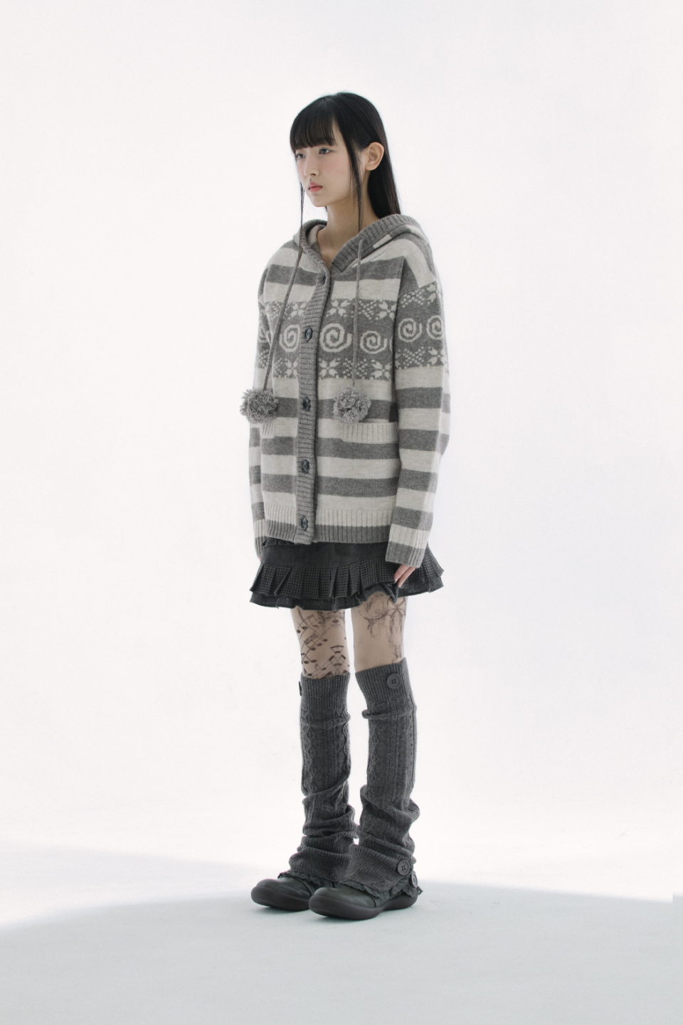 BUTTON CABLE KNIT - 4 COLORS BROWN