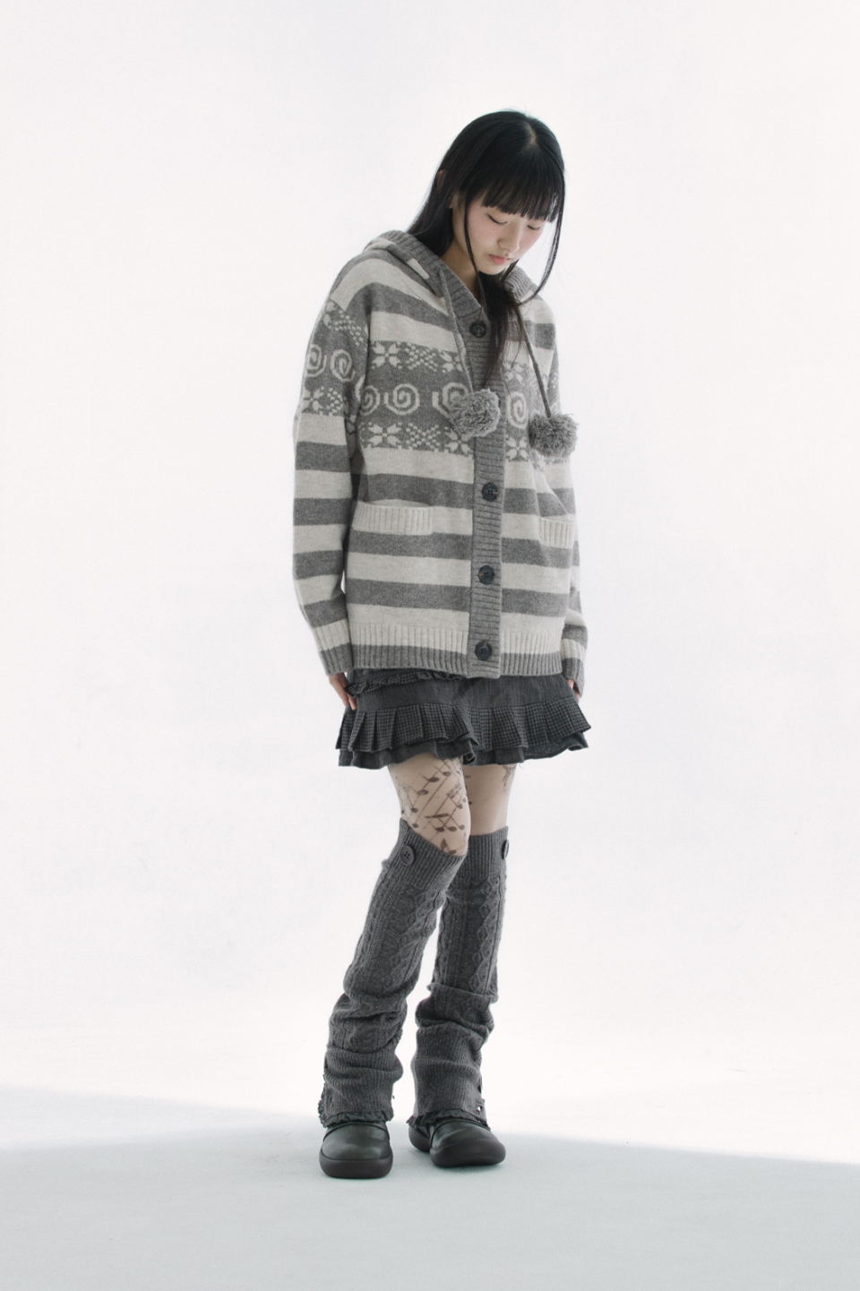 BUTTON CABLE KNIT - 4 COLORS BROWN