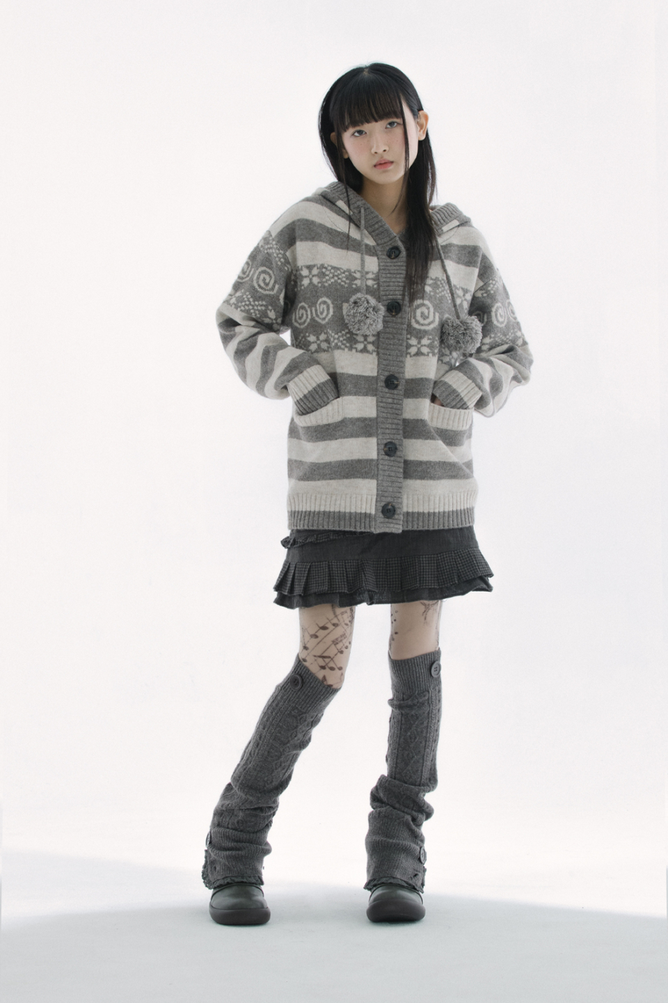 BUTTON CABLE KNIT - 4 COLORS BROWN