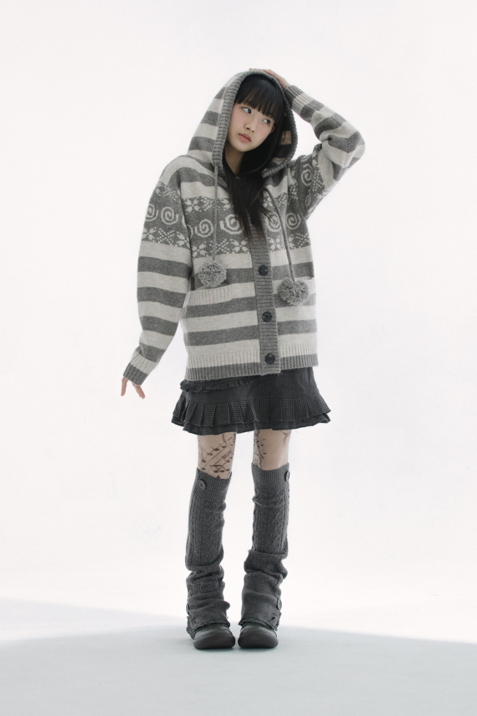 BUTTON CABLE KNIT - 4 COLORS BROWN