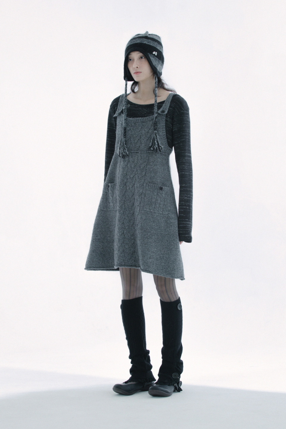 BUTTON CABLE KNIT - 4 COLORS BLACK