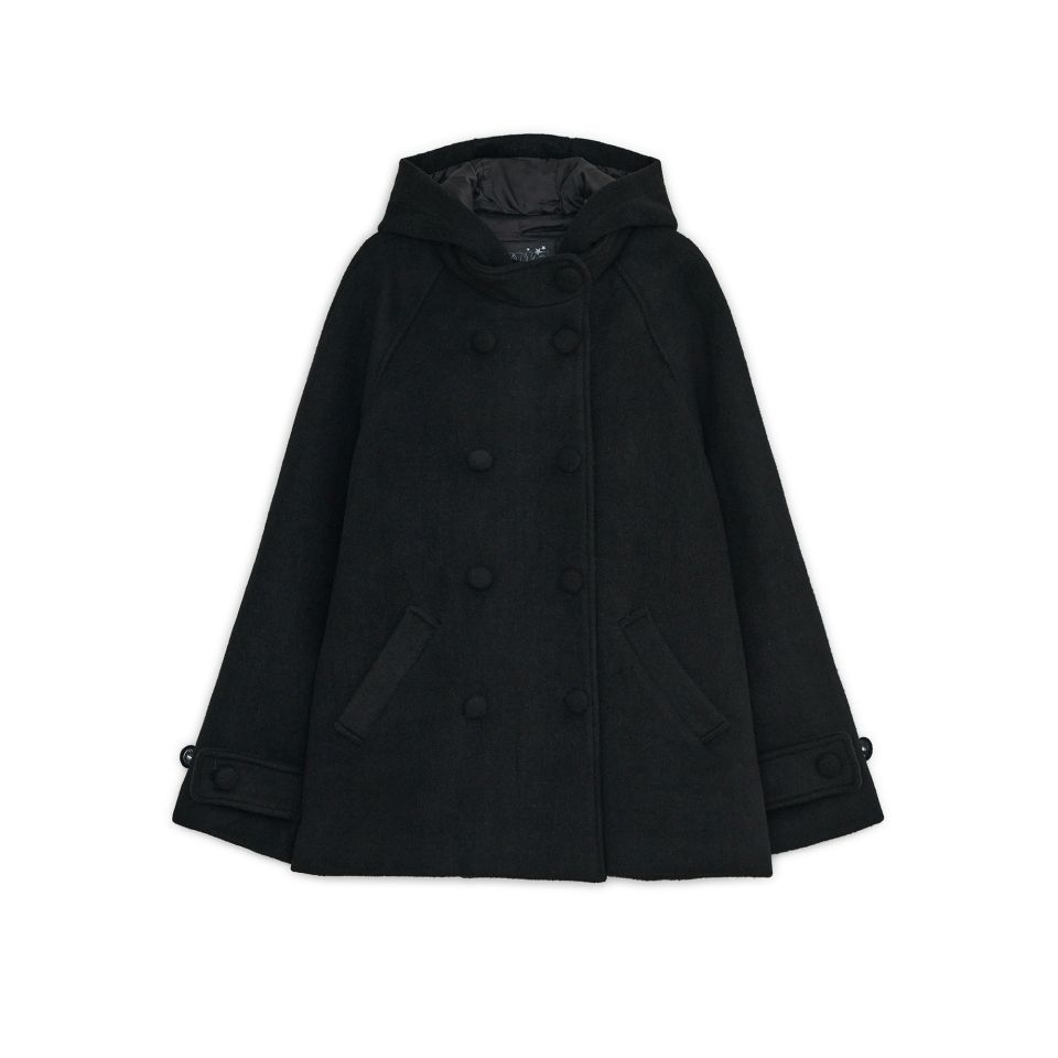 허그유어스킨(HUG YOUR SKIN) 후드 하프 코트 (블랙) - 사이즈 & 후기