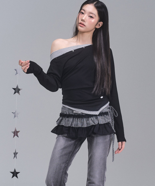 Топ с открытыми плечами Faye Stripe [BLACK]