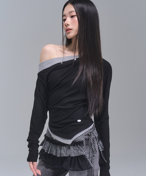 Топ с открытыми плечами Faye Stripe [BLACK]