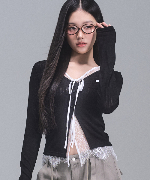 Laura Lace многослойный Cardigan [BLACK]