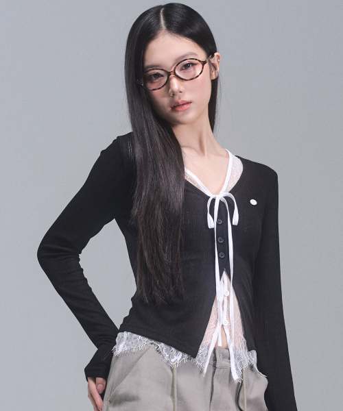 Laura Lace многослойный Cardigan [BLACK]