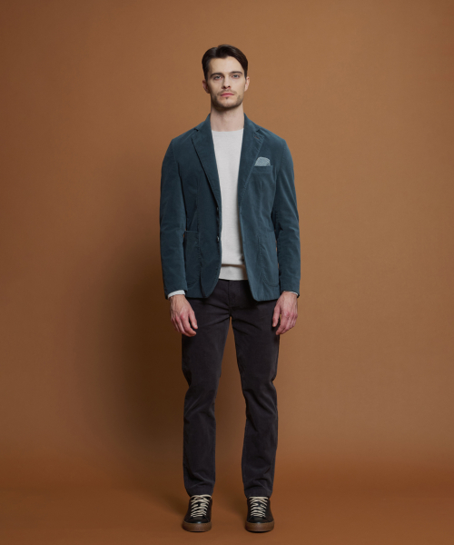 Синий бархатный жакет Slim Fit