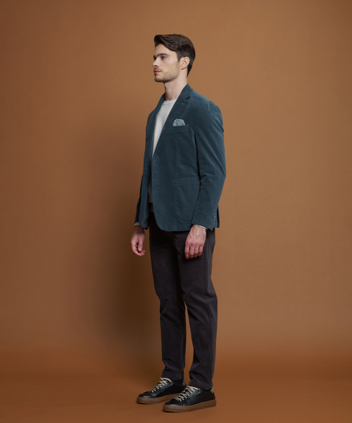 Синий бархатный жакет Slim Fit