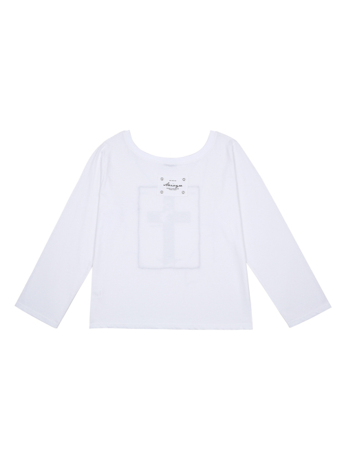 CROSS EYELET LONG SLEEVE OFF-SHOULDER WHITE