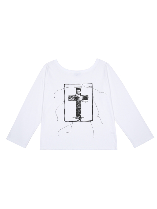 CROSS EYELET LONG SLEEVE OFF-SHOULDER WHITE