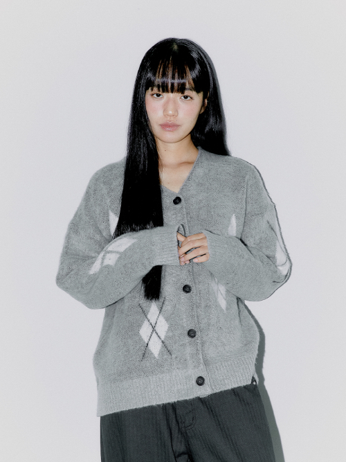 SCATTERED ARGYLE CARDIGAN, GRAY