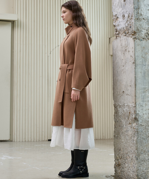 HIGH-NECK DOUBLE HAND MADE COAT_CAMEL
