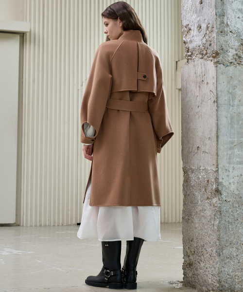 HIGH-NECK DOUBLE HAND MADE COAT_CAMEL