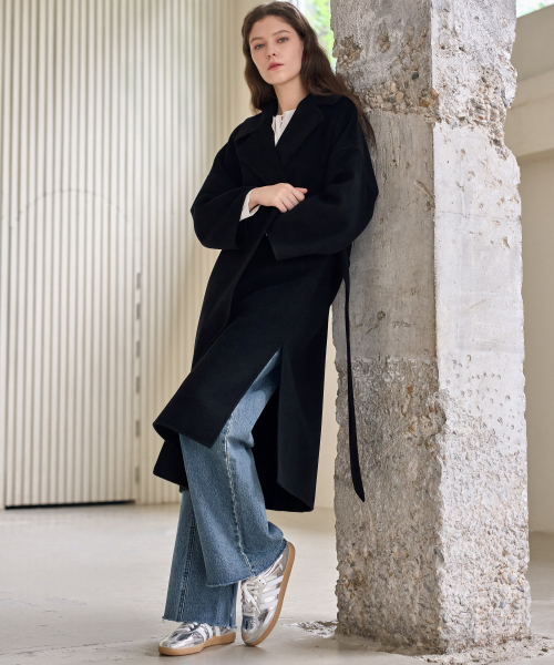 BELTED OVER FIT HANDMADE OPEN COAT_BLACK