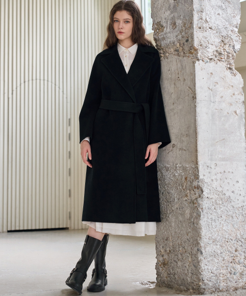 BELTED HANDMADE OPEN COAT_BLACK