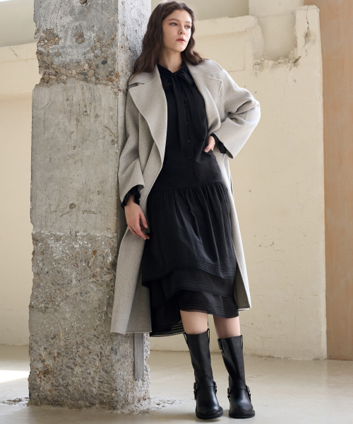 BELTED HANDMADE OPEN COAT_GREY