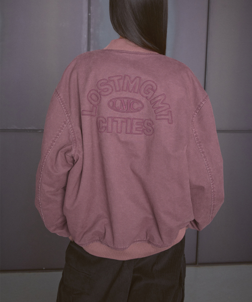 WASHED VARSITY JACKET dark pink