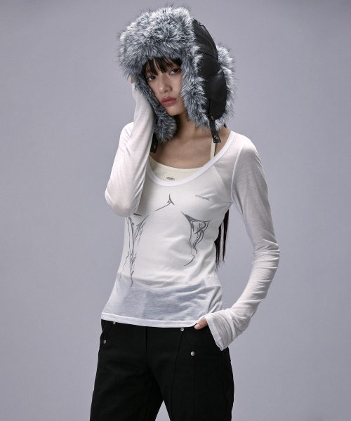 Silhouette Sheer длинный рукав Tee (25FTP-LSTS02)