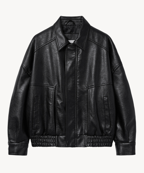 9211 кожаная куртка с эффектом стирки (BLACK)