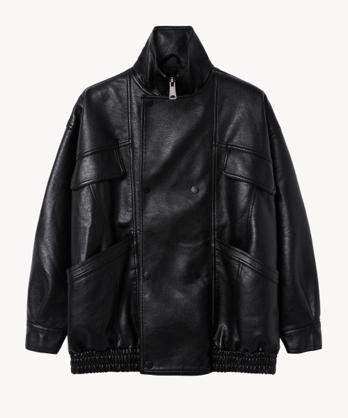 Куртка оверсайз из вареной кожи 9207-1 (BLACK)