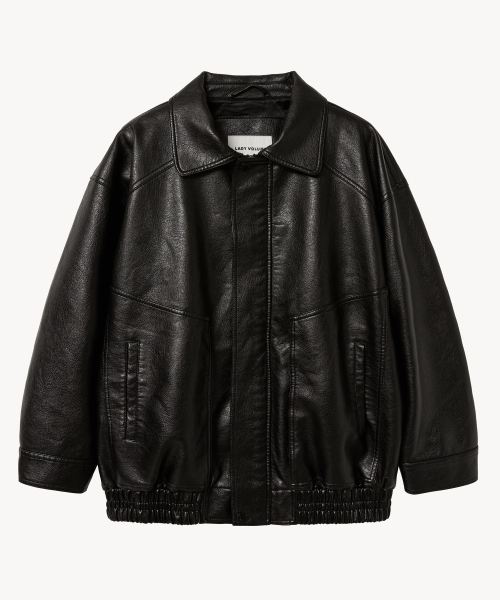 Оверсайз куртка из вареной кожи 9201 (BLACK)