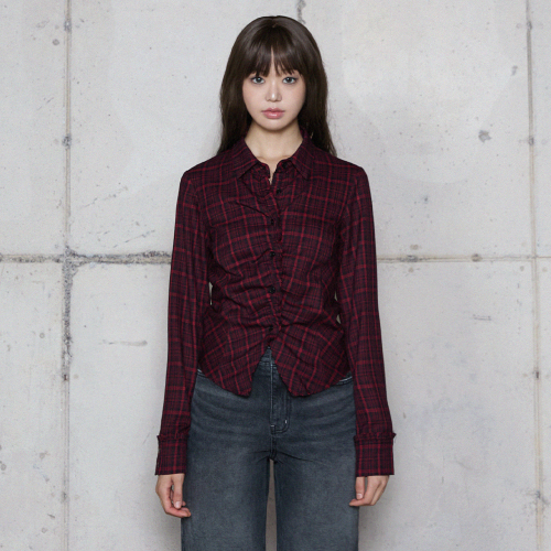 Приталенная рубашка в клетку FRILL SLIM CHECK SHIRT RED BR4WB002