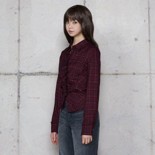 Приталенная рубашка в клетку FRILL SLIM CHECK SHIRT RED BR4WB002