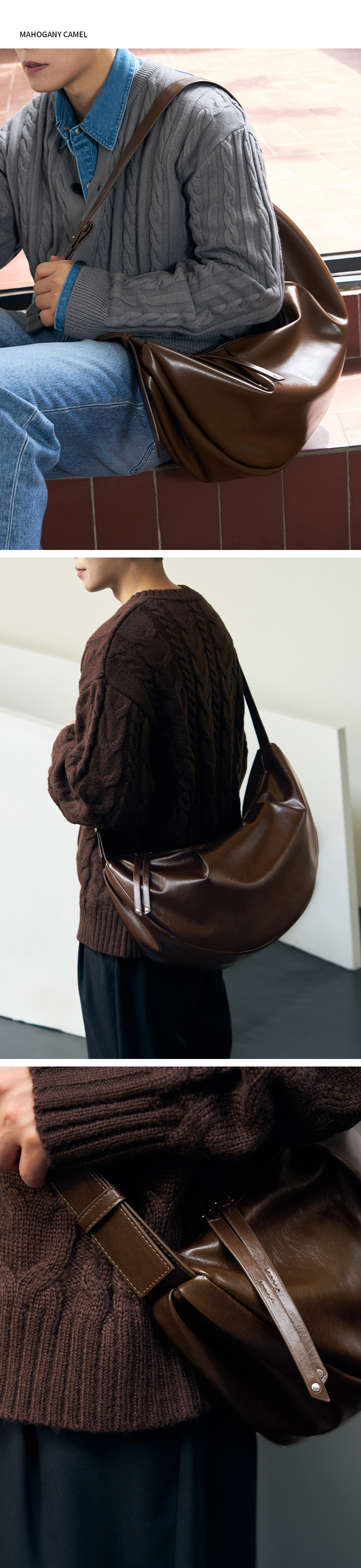 MUSINSA | DRAW FIT Hobo Leather Crossbody Bag [BLACK]