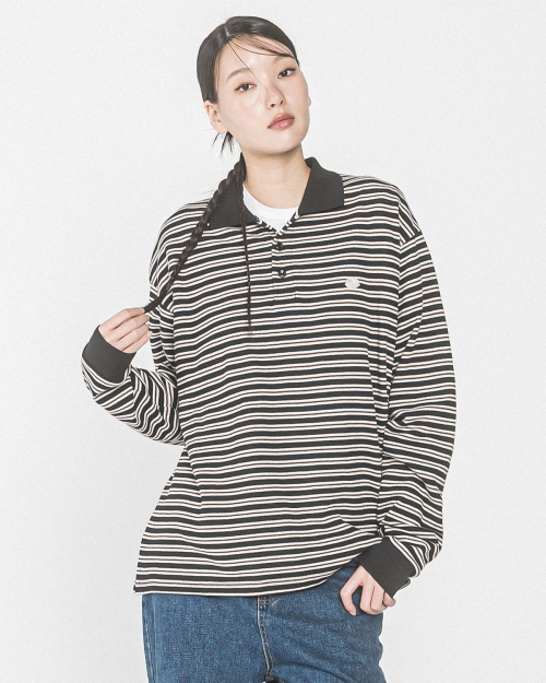 AURORA полоска COLLAR L/S TEE(чёрный)
