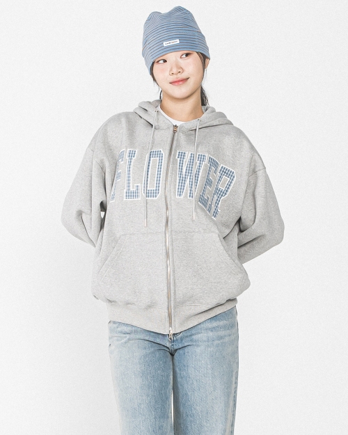 CHECK PATCH FLOWER ZIP UP HOOD(серый)