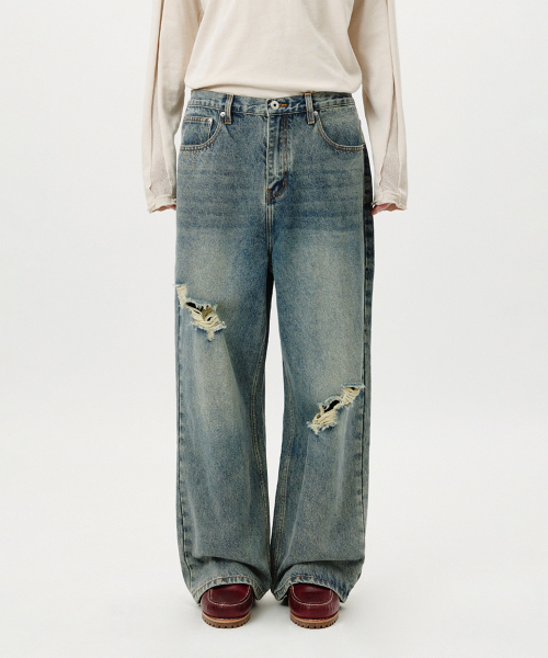 Damage Washed Wide Jeans (синий)