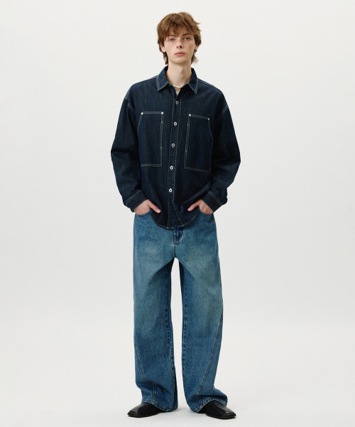 Carpenter Pocket Denim Shirts (синий)