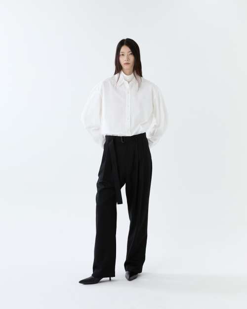 шерстяной belt tuck брюки / чёрный