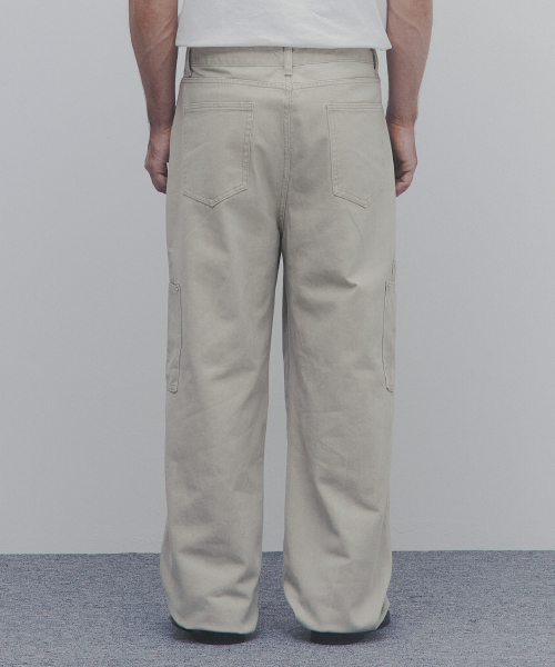 Широкие хлопковые брюки с накладными карманами (Light Beige)