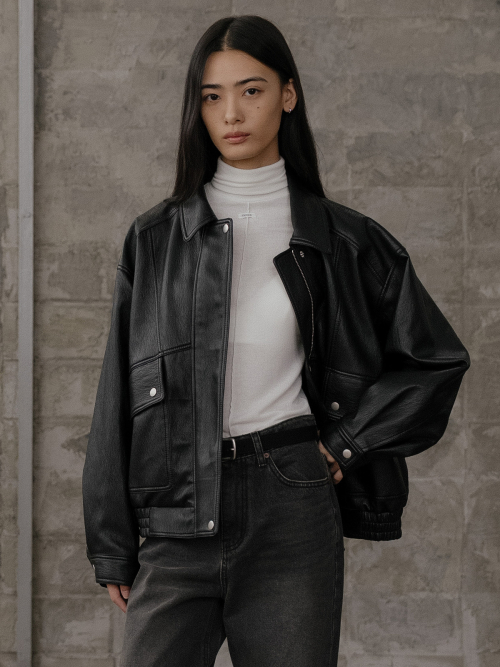облегающий 2way bomber leather куртка [FRFA02JK03]_2color