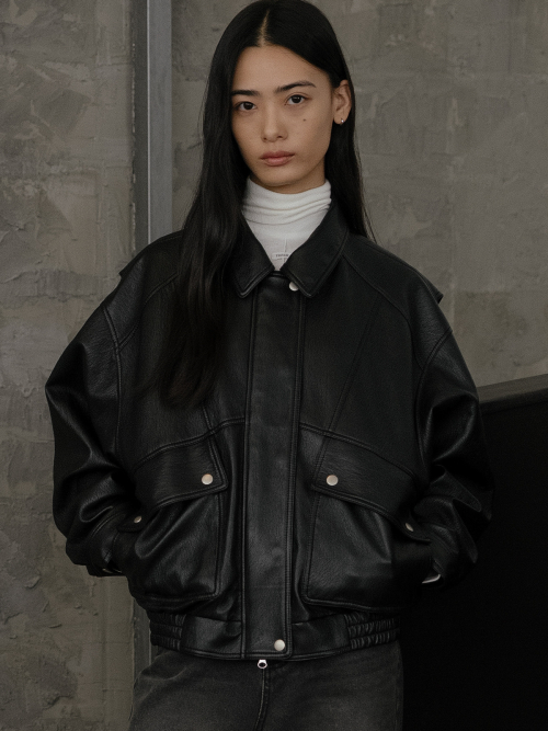 облегающий 2way bomber leather куртка [FRFA02JK03]_2color
