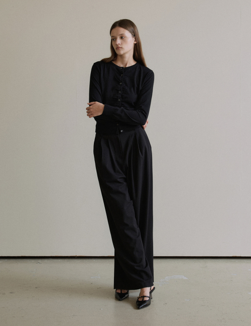 шерстяной blended two tuck wide брюки (чёрный)